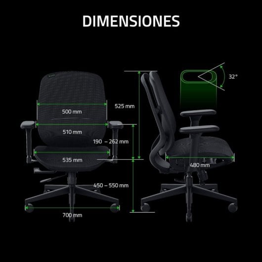 Razer Fujin Silla Gaming con Malla Transpirable con Diseño Ergonómico Negra