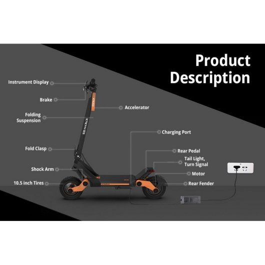 Kukirin G3 Patinete Eléctrico 10.5" 1200W Negro/Naranja