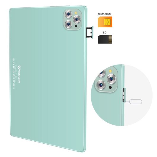 Vanwin V62 10.1" 4/64GB Wi-Fi Verde + Funda de Cuero