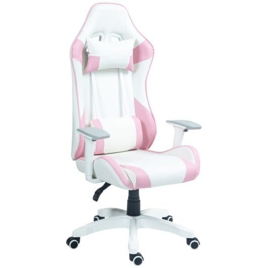 Homcom Silla Gaming Reclinable Giratoria Con Cojín Lumbar 67x60x120-128 Cm Rosa