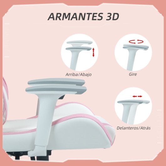 Homcom Silla Gaming Reclinable Giratoria Con Cojín Lumbar 67x60x120-128 Cm Rosa
