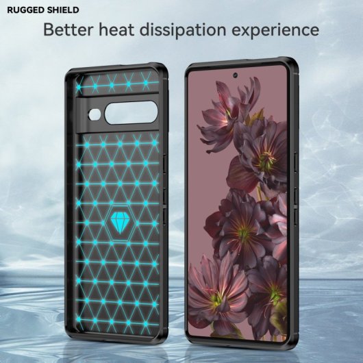 Custodia Max Power digitale in fibra di carbonio per Google Pixel 7 Pro in silicone nero antiurto