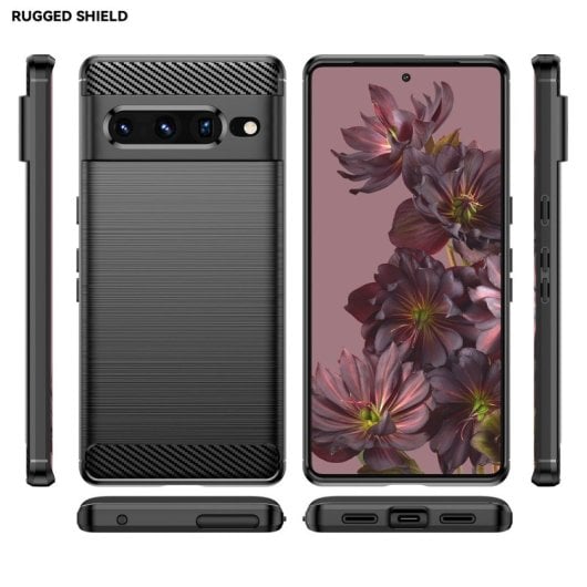 Custodia Max Power digitale in fibra di carbonio per Google Pixel 7 Pro in silicone nero antiurto