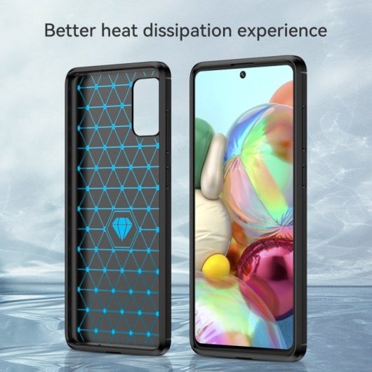 Capa Max Power Digital em Fibra de Carbono para Samsung Galaxy A71, Resistente ao Impacto, Silicone Preto