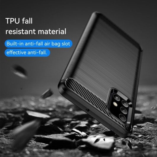 Capa Max Power Digital em Fibra de Carbono para Samsung Galaxy A71, Resistente ao Impacto, Silicone Preto