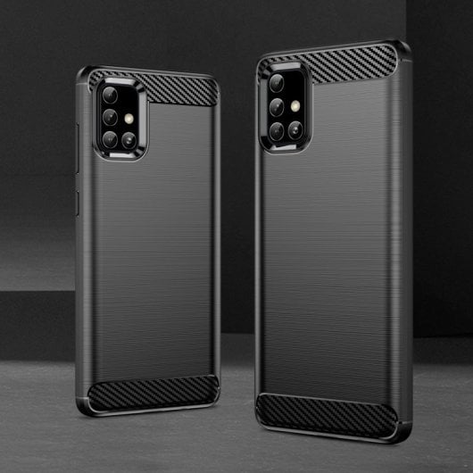 Capa Max Power Digital em Fibra de Carbono para Samsung Galaxy A71, Resistente ao Impacto, Silicone Preto