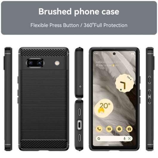 Max Power Digital Carbon Fiber Case für Google Pixel 7a, stoßfestes schwarzes Silikon