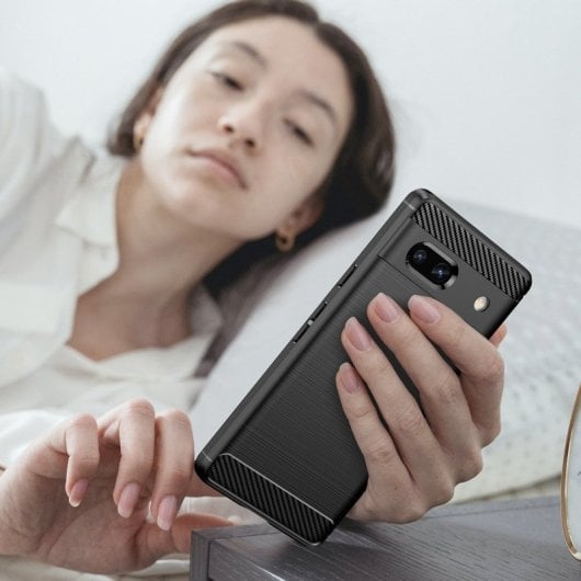 Max Power Digital Carbon Fiber Case für Google Pixel 7a, stoßfestes schwarzes Silikon