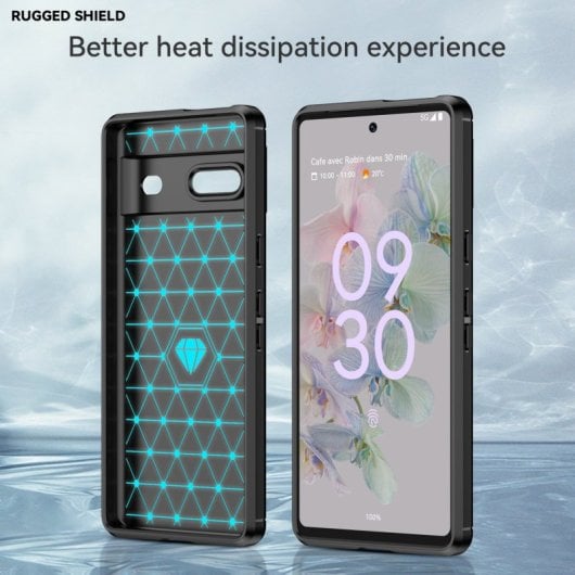 Custodia Max Power Digital in fibra di carbonio per telefono cellulare Google Pixel 7, silicone nero antiurto