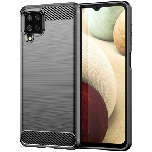 Capa Max Power Digital em Fibra de Carbono para Samsung Galaxy A12, Resistente ao Impacto, em Silicone Preto.
