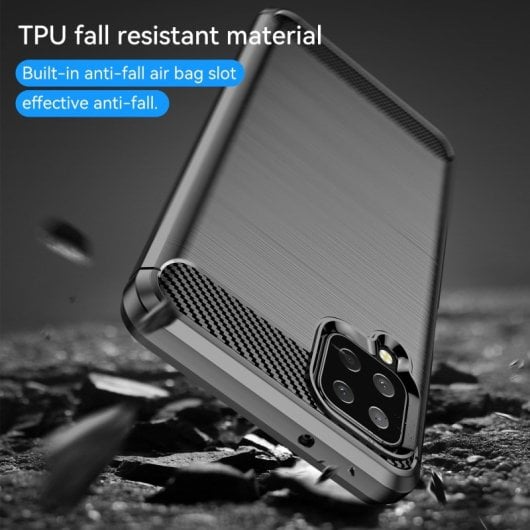 Capa Max Power Digital em Fibra de Carbono para Samsung Galaxy A12, Resistente ao Impacto, em Silicone Preto.
