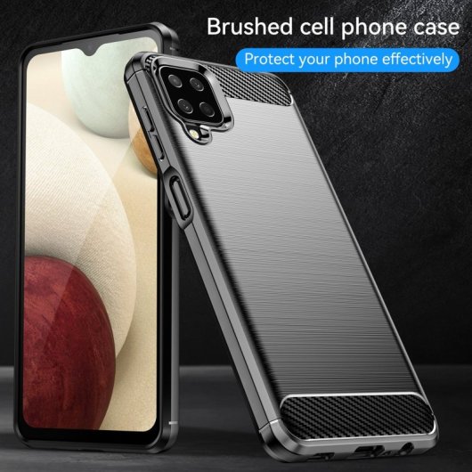 Capa Max Power Digital em Fibra de Carbono para Samsung Galaxy A12, Resistente ao Impacto, em Silicone Preto.