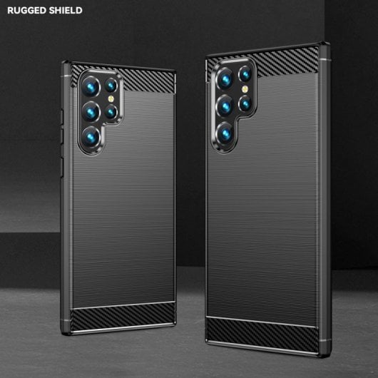 Custodia Max Power Digital in fibra di carbonio per Samsung Galaxy S22 Ultra antiurto in silicone nero