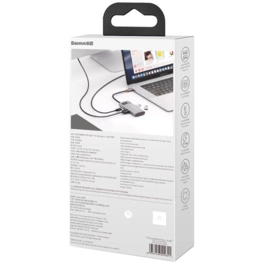 Baseus Metal Gleam Series Hub 4 en 1 USB-C a 3 x USB + HDMI Gris
