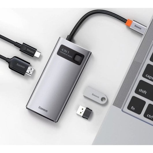 Baseus Metal Gleam Series Hub 4 en 1 USB-C a 3 x USB + HDMI Gris
