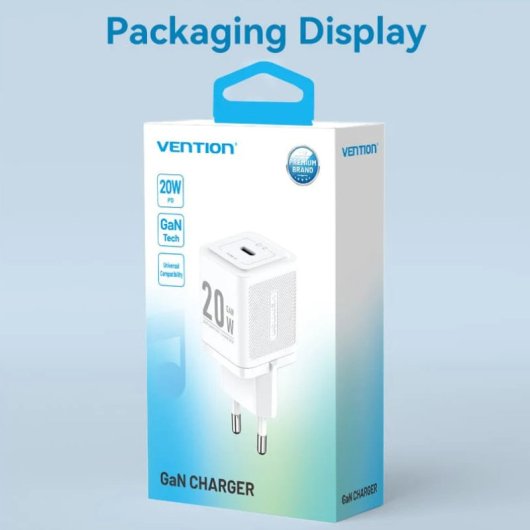 Vention GaN Charger FEPW0-EU Cabezal de Carga con Entrada USB-C 20W EU Blanco