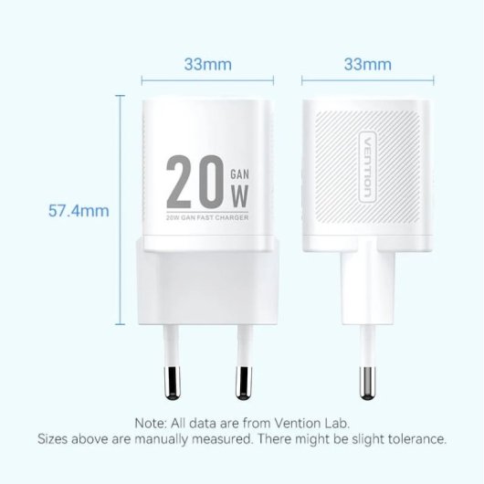 Vention GaN Charger FEPW0-EU Cabezal de Carga con Entrada USB-C 20W EU Blanco