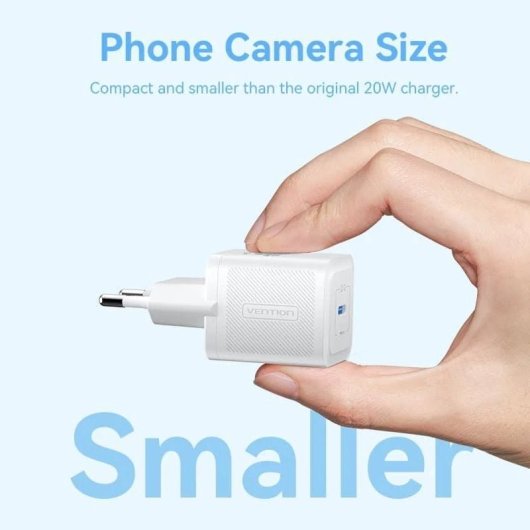 Vention FEPL0-EU GaN Charger EU Carregador de Parede USB-C 20W Azul