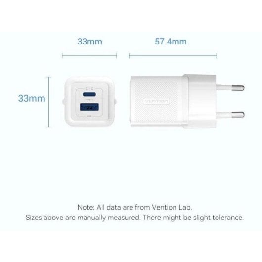 Chargeur GaN Vention FEQL0-EU 2 Ports USB-C USB 30W Bleu