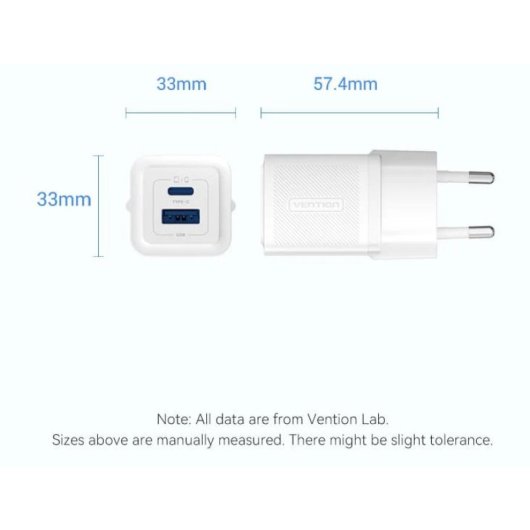 Vention GaN Charger FEPL0-EU Cargador de 2 Puertos (USB-C y USB) 30W Blanco
