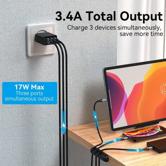 Vention FEAB0-EU Wandladegerät 3xUSB Schwarz