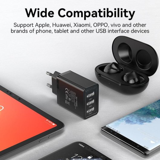 Vention FEAB0-EU Wandladegerät 3xUSB Schwarz