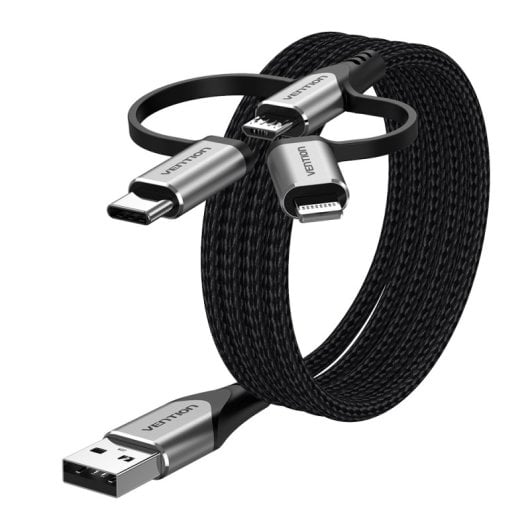 Vention CQJHF Cable USB Macho a USB-C Macho / MicroUSB Macho / Lightning Macho 1m Gris