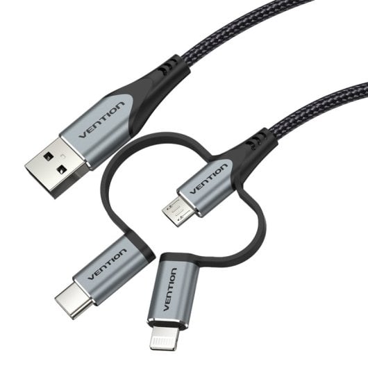 Vention CQJHF Cable USB Macho a USB-C Macho / MicroUSB Macho / Lightning Macho 1m Gris