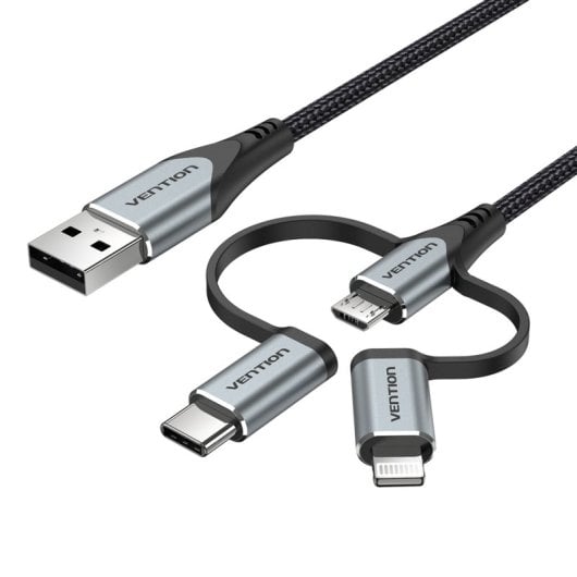 Vention CQJHF Cable USB Macho a USB-C Macho / MicroUSB Macho / Lightning Macho 1m Gris