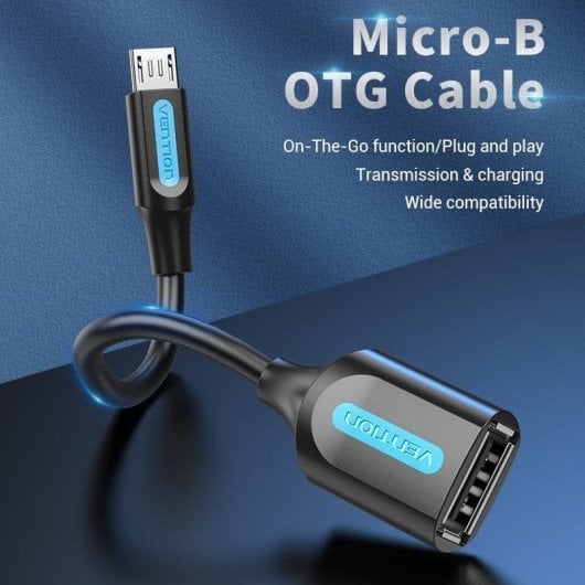 Vention CCUBB Cable OTG USB 2.0 Micro-B Macho a USB A Hembra 0.15m Negro