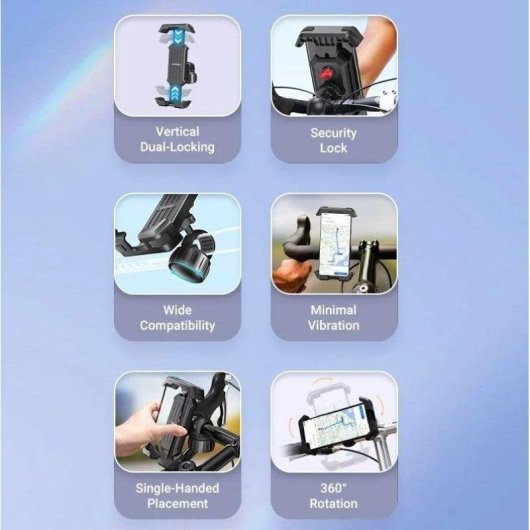 Suporte de Smartphone Vention KSFB0 Preto Montagem Rápida ABS Universal 4.7-6.9