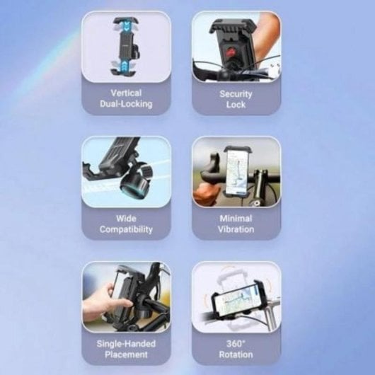 Suporte de Smartphone Vention KSFB0 Preto Montagem Rápida ABS Universal 4.7-6.9