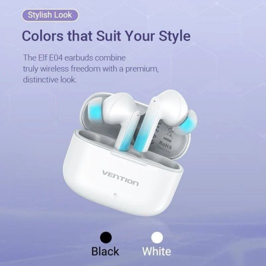 Vention ELF E04 NBIW0 Auriculares Bluetooth con Estuche de Carga y Autonomía de 6h Blancos