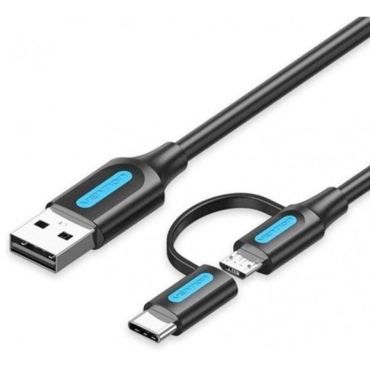 Cabo Vention CQDBD USB 2.0 3A 50cm USB-A para USB-C MicroUSB Preto