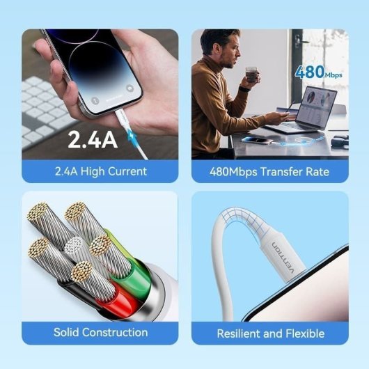 Vention LAIWF USB 2.0-Kabel (Stecker auf Lightning-Stecker, 1 m, Weiß)