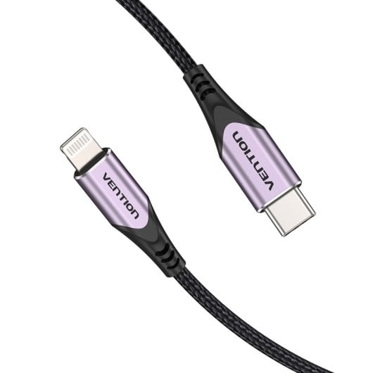 Cavo Lightning USB 2.0 tipo C Vention TACVF/ USB tipo C maschio - Maschio Lightning/ Fino a 27 W/ 480 Mbps/ 1 m/ Viola