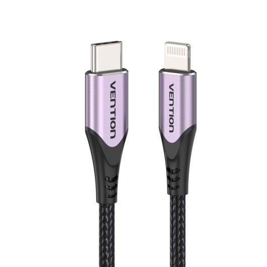 Cavo Lightning USB 2.0 tipo C Vention TACVF/ USB tipo C maschio - Maschio Lightning/ Fino a 27 W/ 480 Mbps/ 1 m/ Viola