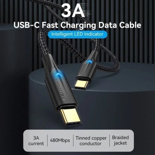 Vention Cable USB-C 2.0 a USB-C Macho/Macho 60W 1.5m Negro