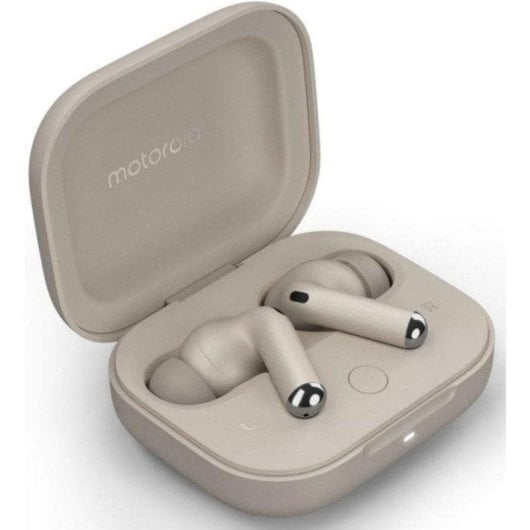 Auriculaires Motorola Buds Plus sans fil Bluetooth avec Réduction de Bruit, contrôle tactile et charge sans fil, couleur sable