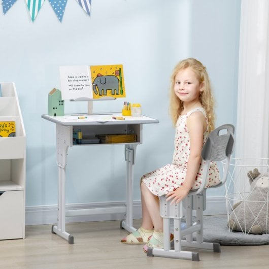 Homcom Juego De Escritorio Y Silla Para Niños Ajustable 60x45x90-102 Cm Gris