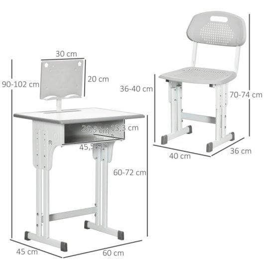 Homcom Juego De Escritorio Y Silla Para Niños Ajustable 60x45x90-102 Cm Gris
