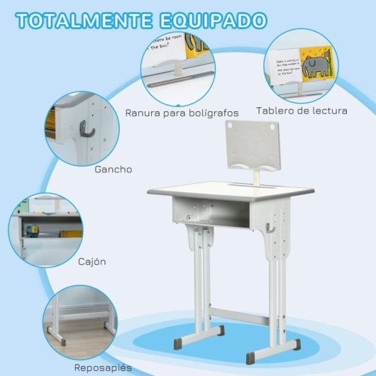 Homcom Juego De Escritorio Y Silla Para Niños Ajustable 60x45x90-102 Cm Gris