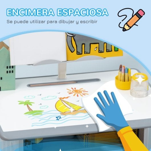 Homcom Juego De Escritorio Y Silla Para Niños Ajustable 60x45x90-102 Cm Gris