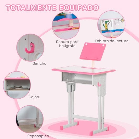 Homcom Juego De Escritorio Y Silla Para Niños Ajustable 60x45x90-102 Cm Rosa