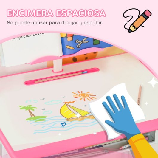Homcom Juego De Escritorio Y Silla Para Niños Ajustable 60x45x90-102 Cm Rosa
