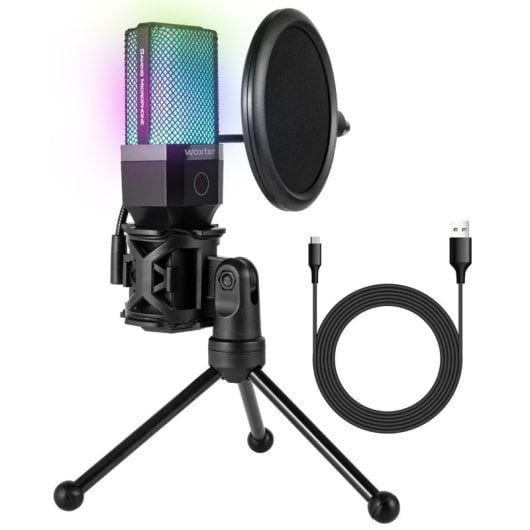 Woxter Mic Studio 65 RGB-Kondensatormikrofon für Streaming, Schwarz