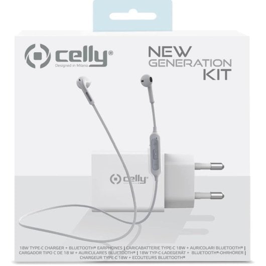 Celly Pack Cargador para Smartphone 18W USB-C + Auriculares Bluetooth Blancos