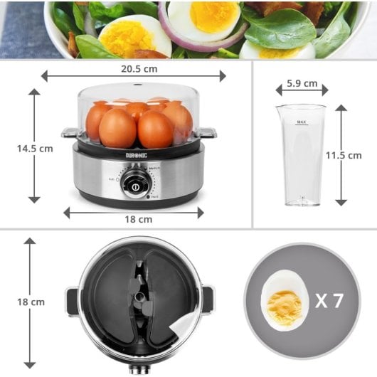 Duronic Eb40 Hervidor De Huevos 400W 7 Huevos Termostato y Minutero Apagado Automático
