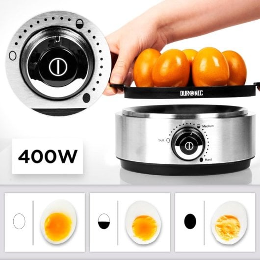 Duronic Eb40 Hervidor De Huevos 400W 7 Huevos Termostato y Minutero Apagado Automático