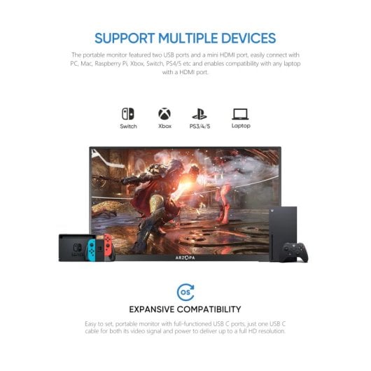 Écran PC portable Arzopa A1 Slim 14" LED IPS FullHD Freesync USB-C